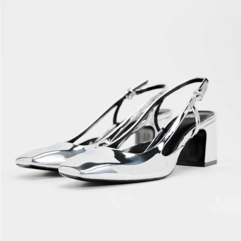 Metallic Slingback Block Heels
